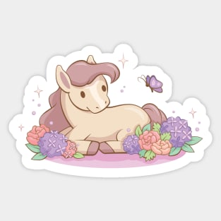 Cute Pony and Butterfly for Horse Lovers Kawaii Aesthetic Sticker